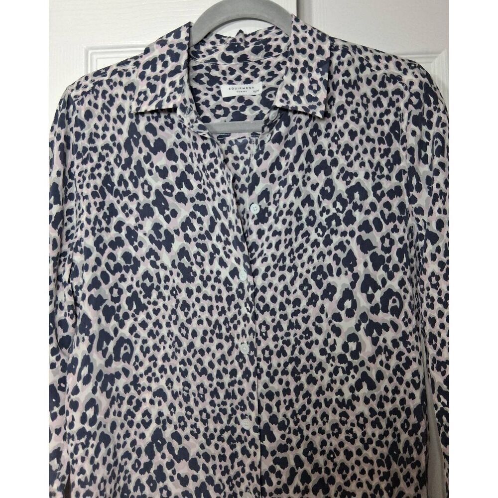 Equipment womens small 100% silk blouse animal print shirt gray shirt pale pink - Picture 2 of 8